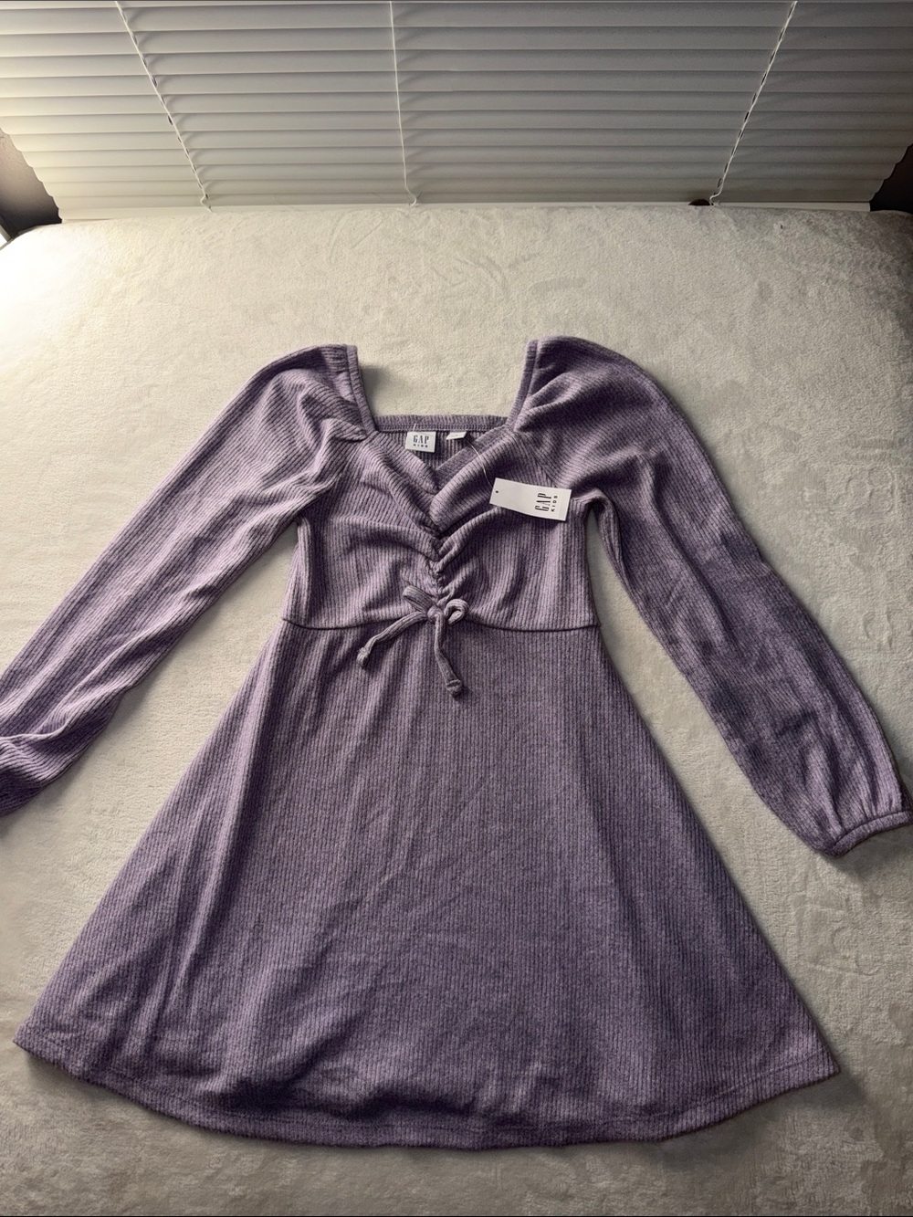 GAP Lavender Ribbed Lace-Up Long Sleeve Casual Dress